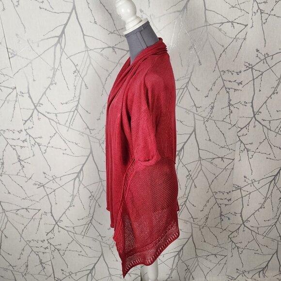 Elie Tahari Red 68% Linen Knit Open Hankie Hem Cardigan - Picture 2 of 6